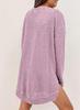 2025 European & American Waffle Knit Round Neck Long Sleeve Slit Solid Color Top for Women