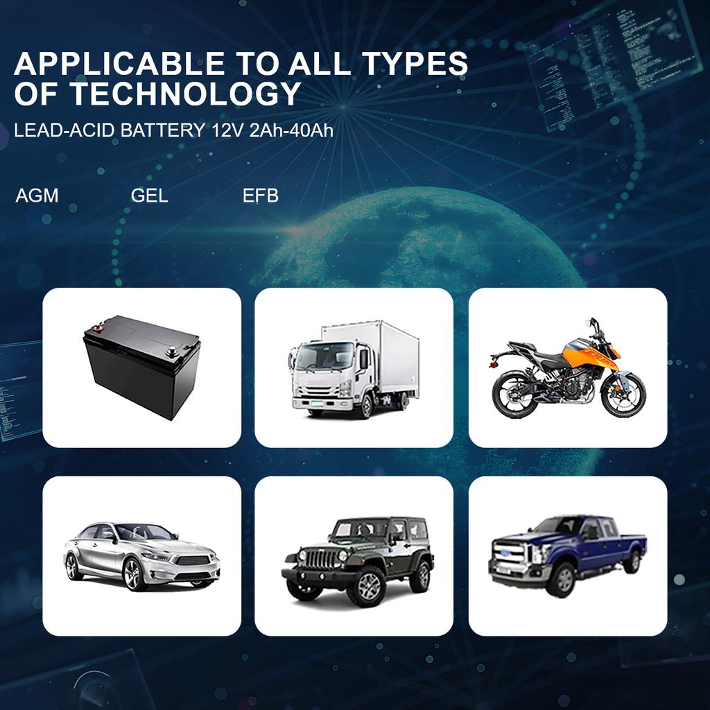 Lead Acid AGM Gel Charger Intelligent Car Motorcycle Battery Charger with LCD Display for Car/RV/ATV/Boat 12V 2A Automatic