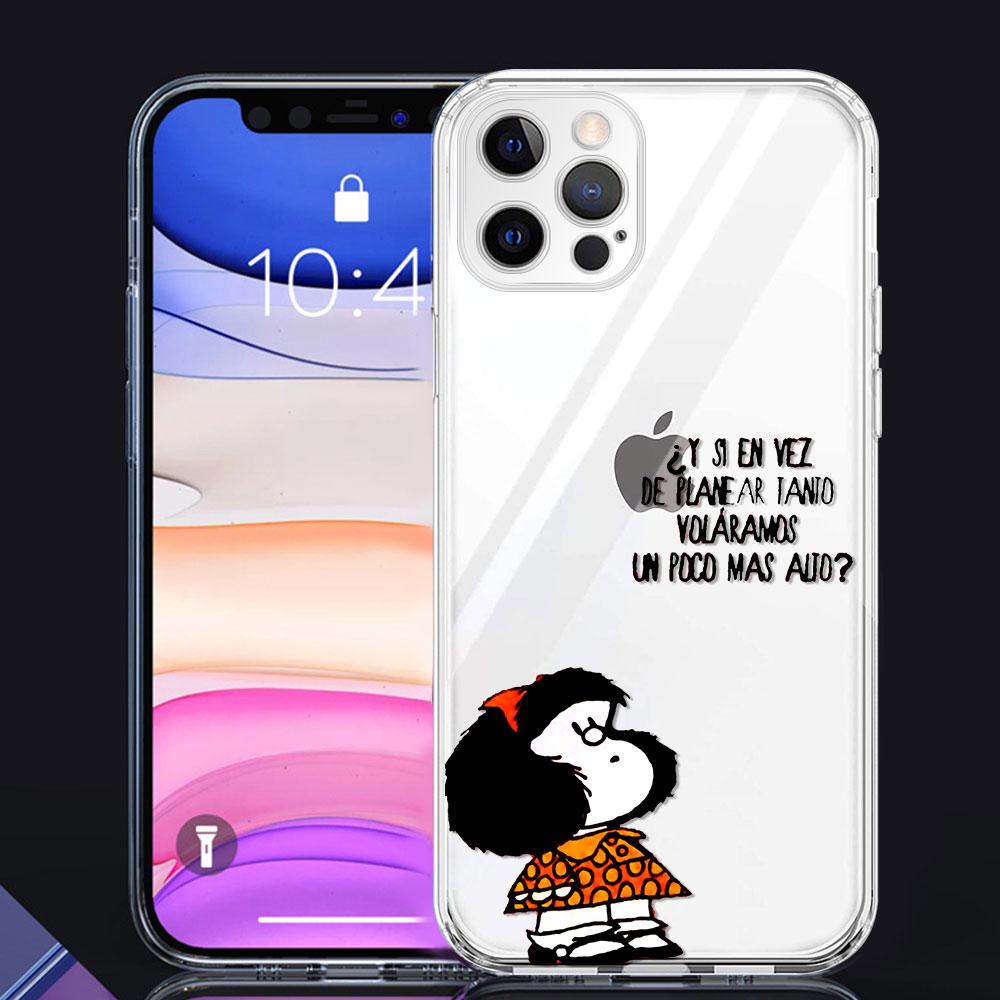 Clear Soft Case for Apple iPhone 7 11 12 Pro XR X XS Max 6 Plus 5 Hollow Out Silicone Phone Cover Cartoon Mafalda Girl 13 Pro