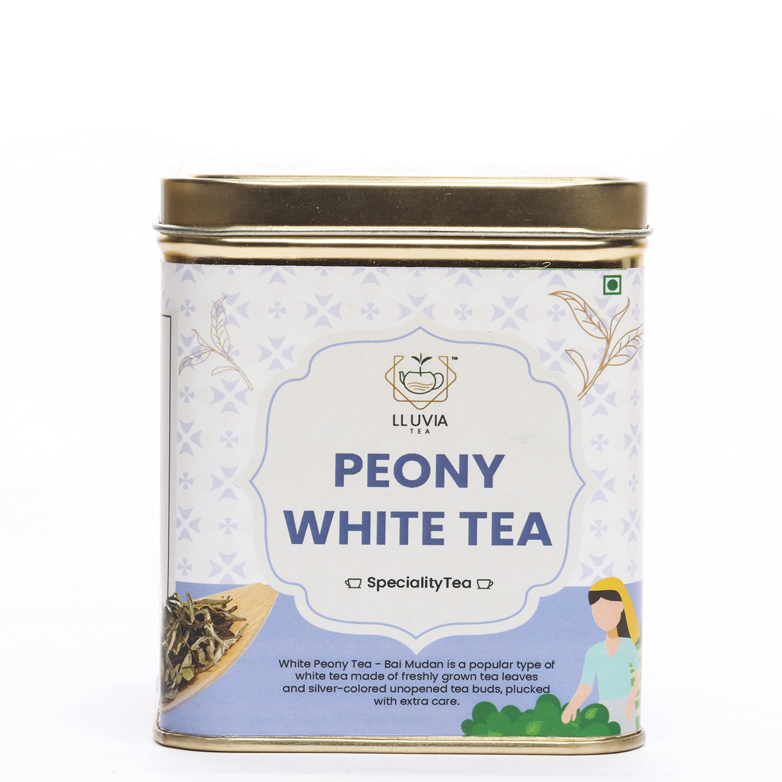 LLUVIA TEA Peony White Tea (50g) | Premium Handpicked Loose Leaf | Antioxidant-Rich, Low Caffeine & Detox Tea | Supports Immunity, Skin Hea