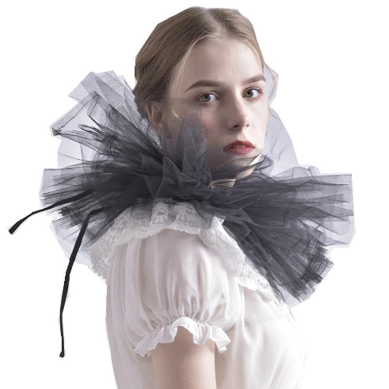 Women Vintage Mesh Neck Ruff Detachable Tulle Ruffle Collar for Renaissance Victorian Halloween Cosplay Costume Collar