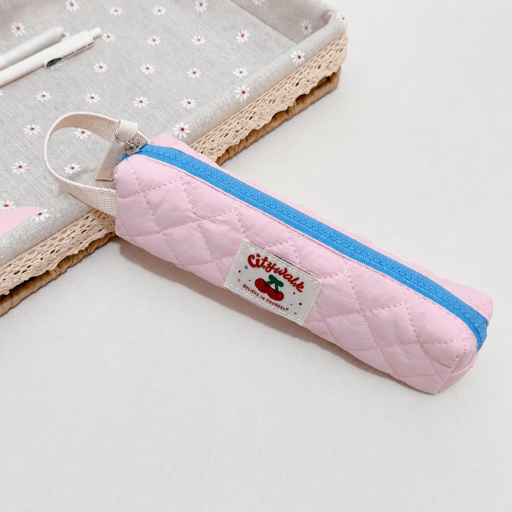 Bow Design Quilted Pencil Bags Floral Pattern Stationery Organizer School Pencil Case School Use