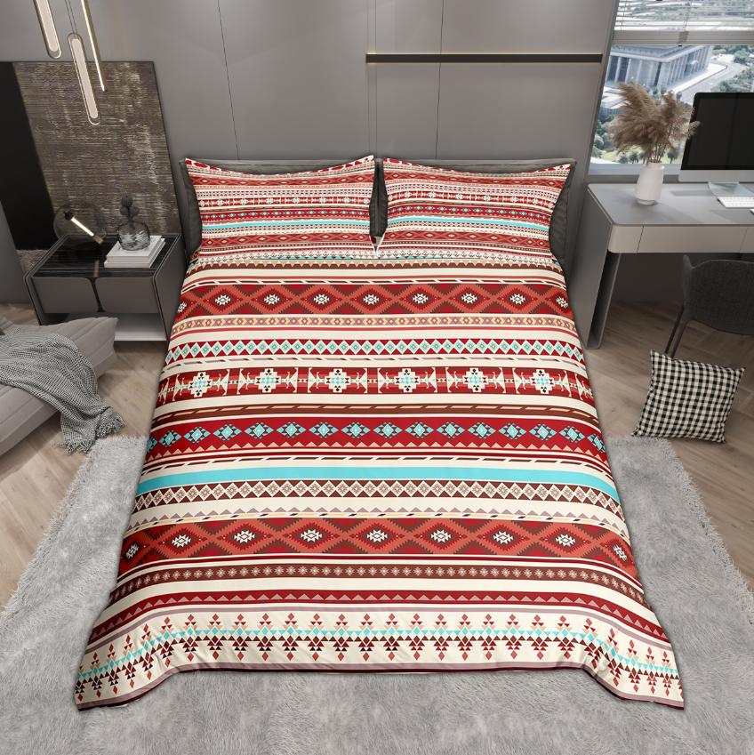 Homewish Vintage Aztec Bettwäsche-Set 2-teilig/3-teilig Bohemian Geometrie Bettwäsche Südwestliches Stammesmuster Bettbezug-Set