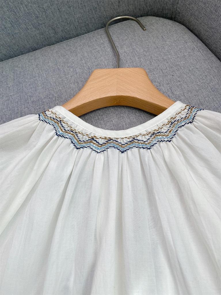 Elegant Ethnic Floral Embroidered Puff Sleeve Shirt for Women