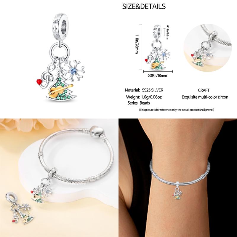 Silver-Plated Christmas Series Charms for Women, Fits Original Diy Bracelet, Bangle, DIY Beads, Birthday, Fine Jewelry Gift