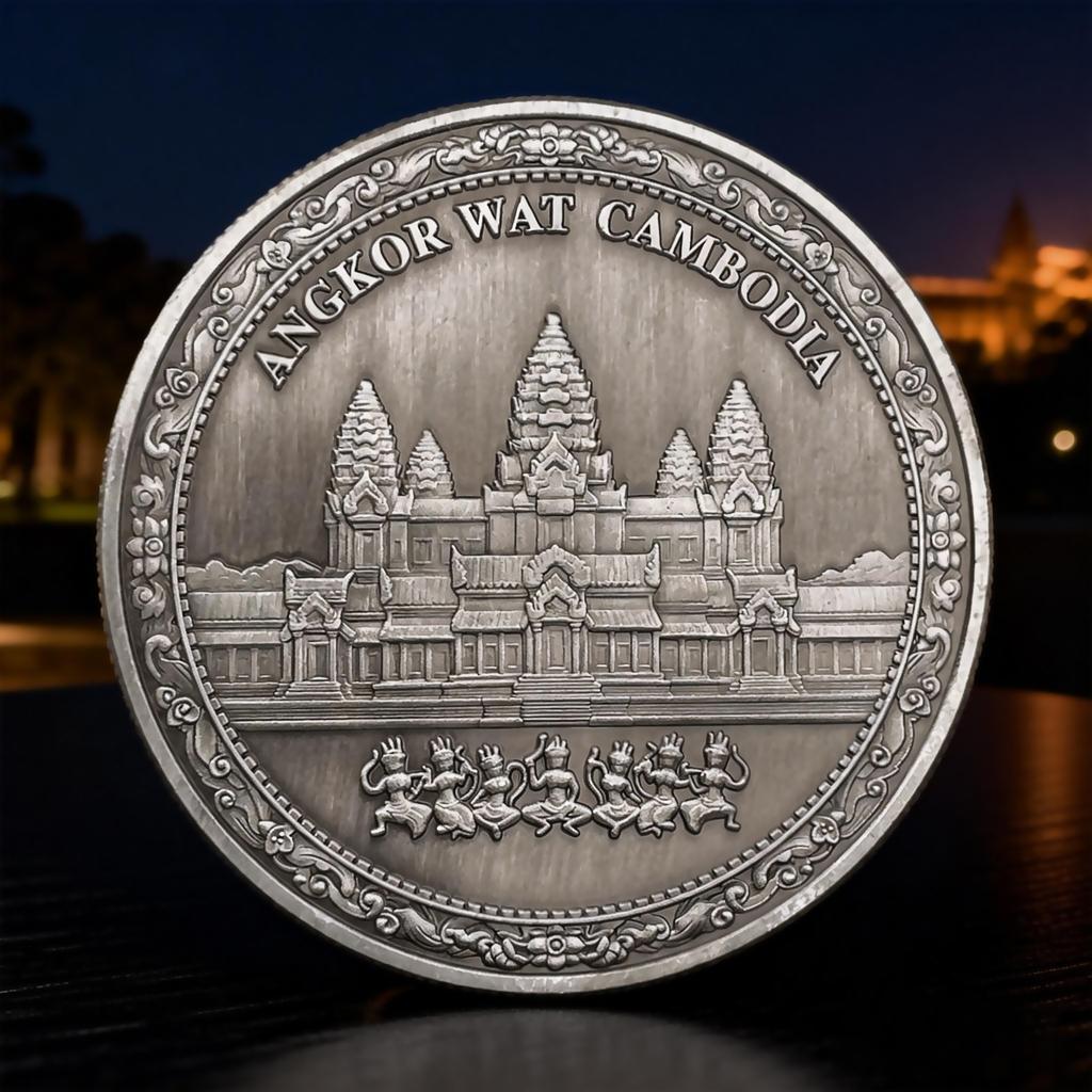 Kambodża Moneta pamiątkowa Angkor Wat, Uśmiech Khmerów, Turystyka kulturalna i kreatywna, Monety, Prezenty, 45mm