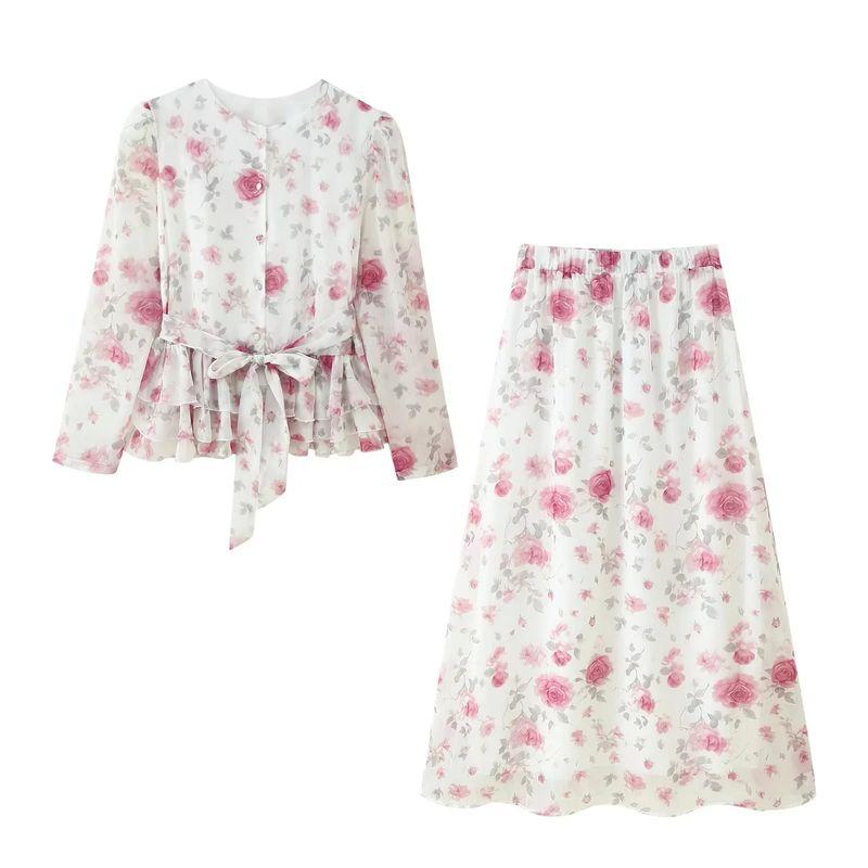 

Новая осенняя женская одежда Принтованный юбочный костюм Набор из двух предметов Длинные рукава Облегающий Ламинированный Топ с контролируемой талией Print Suit L