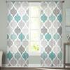 Turquoise Grey Geometric Moroccan Retro Tulle Curtain Voile Transparent for Bedroom Living Room Kitchen Sheer Window Curtains