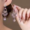 Vintage Ethnic Style Heavy Industry Pink Crystal Fringed Earrings Women'S Atmosphere Long Earrings Bohemian Style Earrings