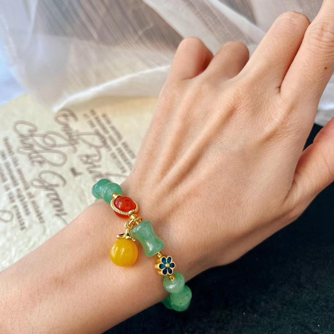 Retro Natural Dongling Jade Bamboo Joint High Bracelet Niche Design Chinese Bracelet Women