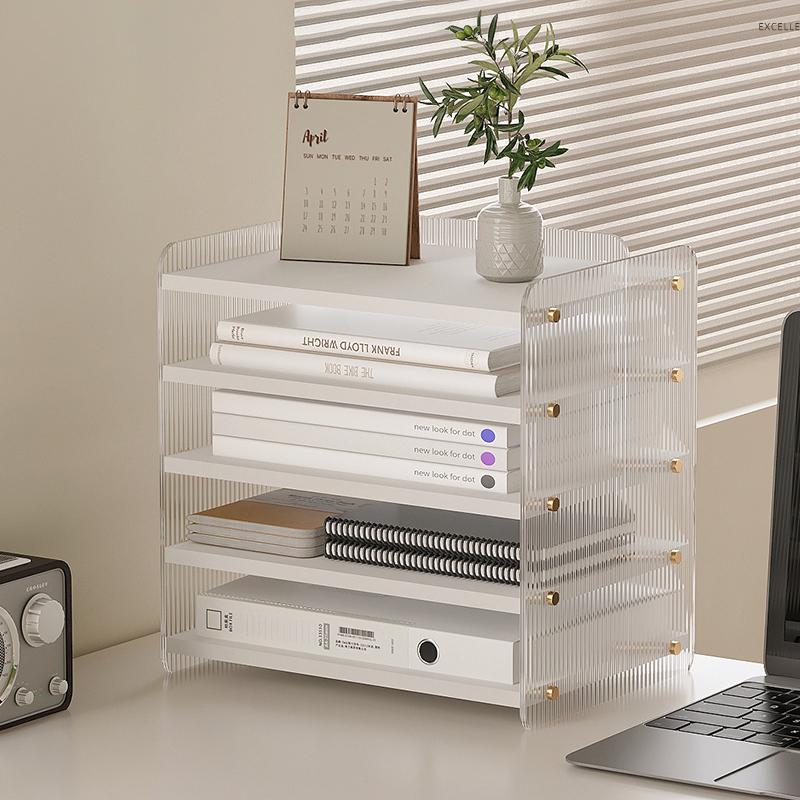 Modern Clear Acrylic Desktop Organizer Set Transparent Multipurpose File Holder Office Supply Storage Box Desk Shelf Display