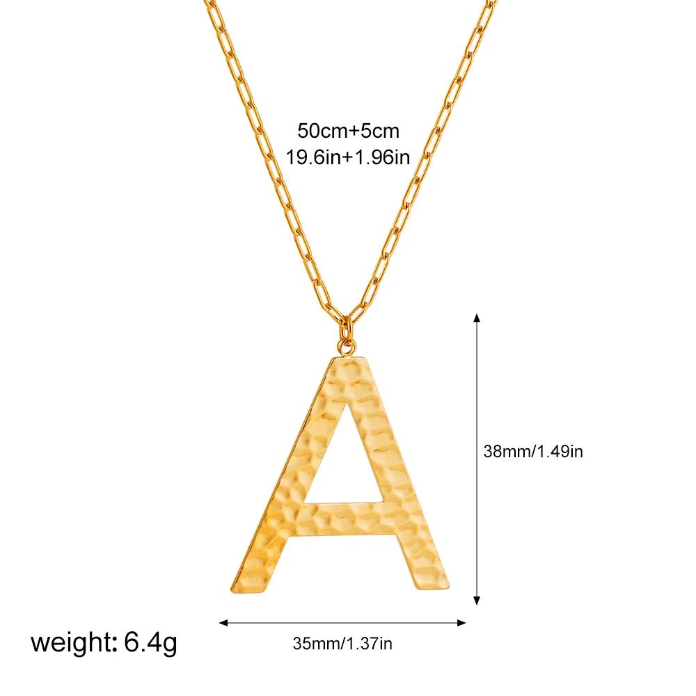 

Gold Color Oversize Initial Letter Pendant Necklace for Women Vintage Hammered Texture Alphabet Dangle Necklace Trendy Jewelry