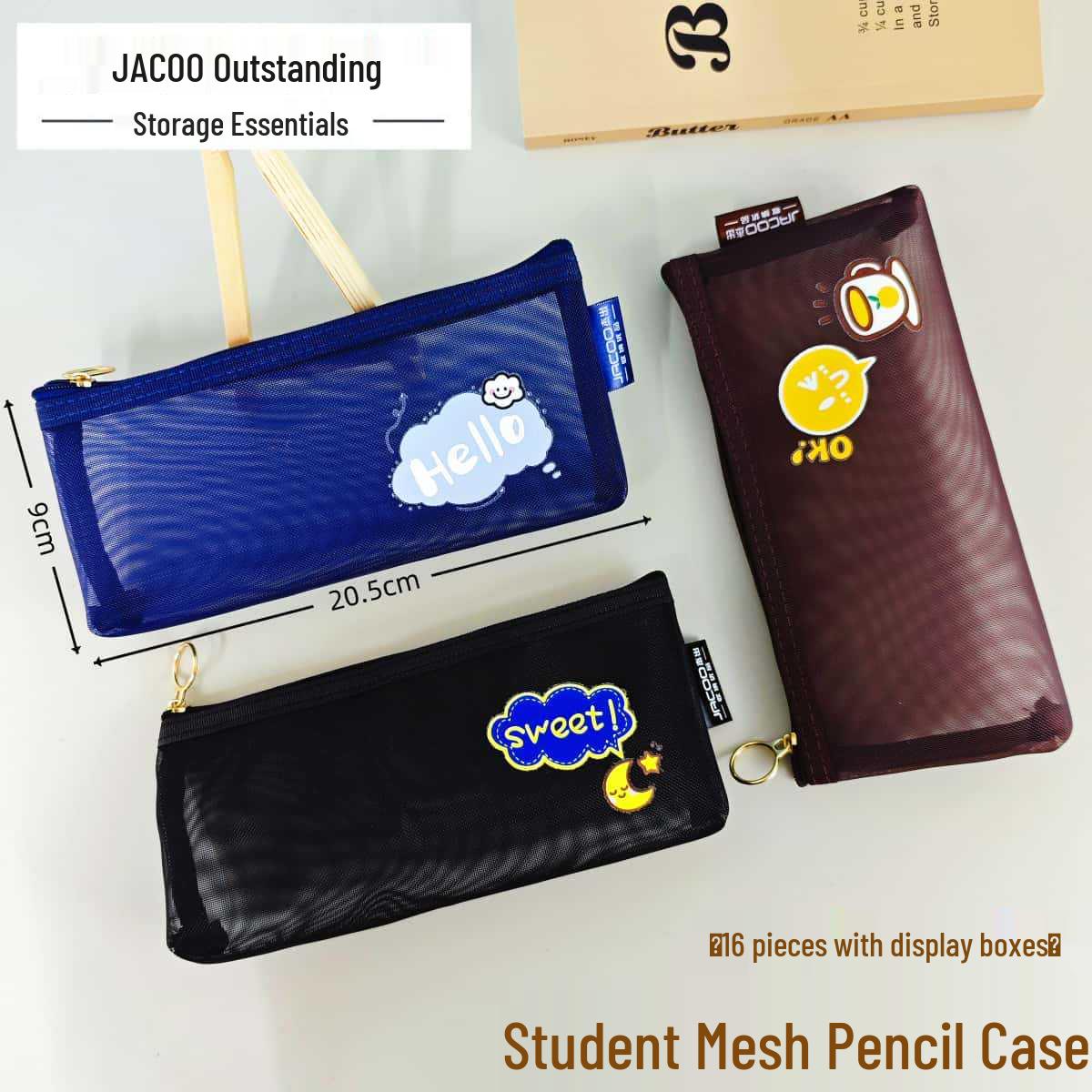 Creative Korean-Style Transparent Triangle Pencil Case with Thick Mesh Design