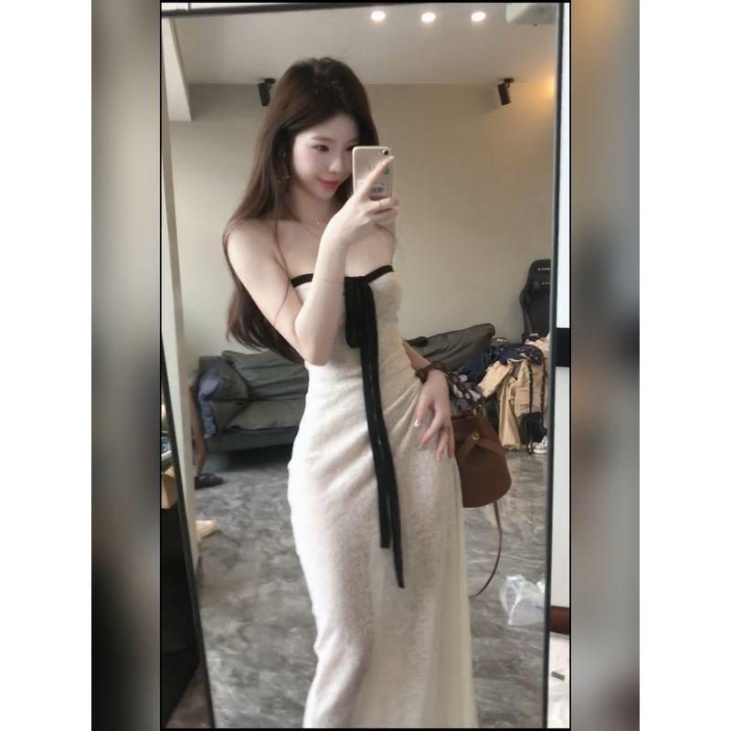 

Сексуальное чисто-белое платье-бандо для женщин, стиль летнего отпуска, элегантное, облегающее, потрясающее длинное платье-футляр Dress M