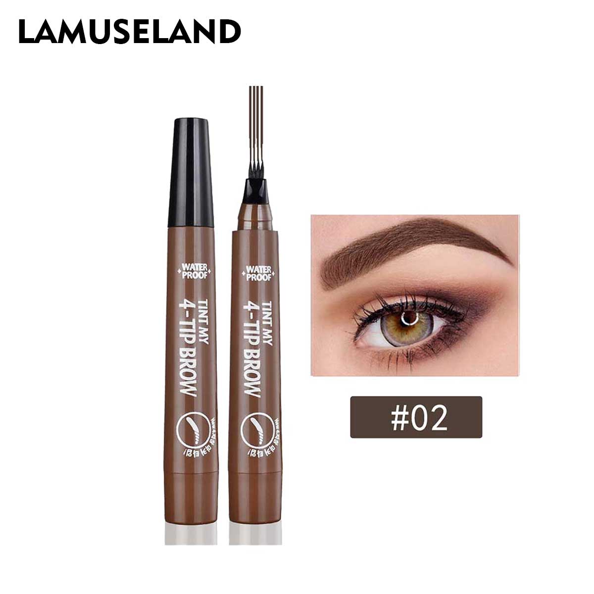 

LAMUSELAND Жидкий карандаш для бровей с четырьмя вилками, водостойкий стойкий макияж для бровей и глаз