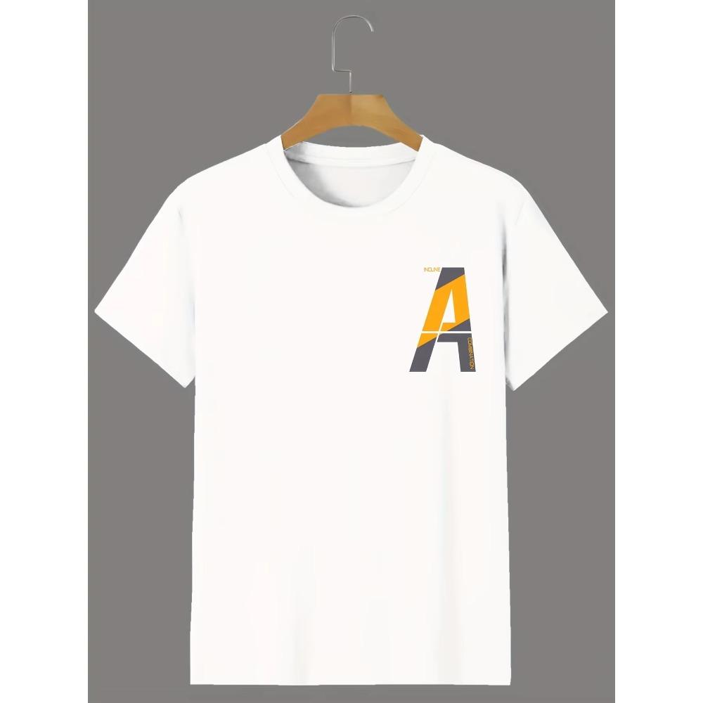 Men's Casual "A" Print Crew Neck Short Sleeves T-Shirts For Summer