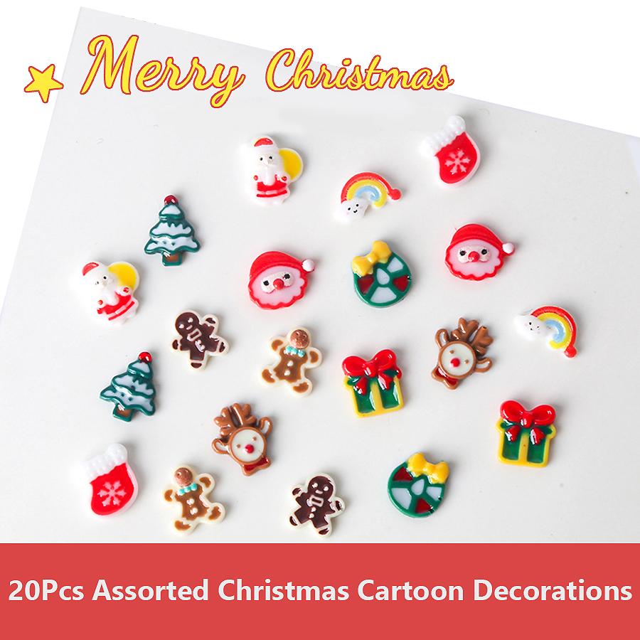 20Pcs 3D Luminous Resin Christmas Ornaments Glow-In-The-Dark Nail Art Decoration