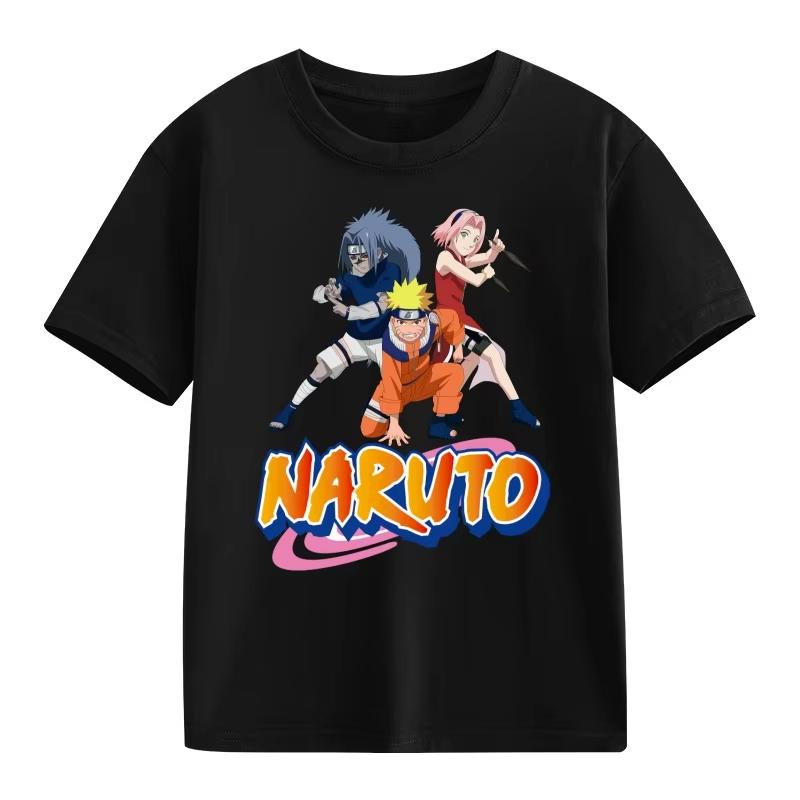 2026 Naruto Kids TShirt Uzumaki Uchiha Sasuke Hatake Kakashi Anime Character Print Cotton Short Sleeve Boys Girls Round Tops