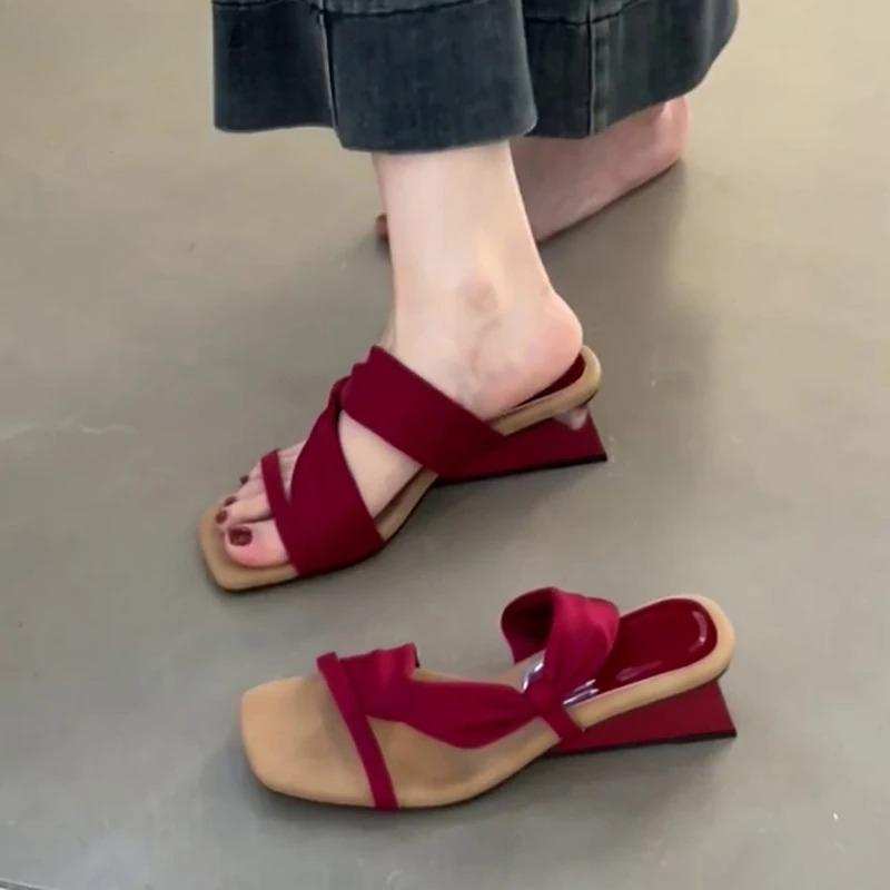 Gladiator Summer Square Toe Women Sandals Fashion Thick Heel Slide Ladies Outdoor Casual Dress Street Style Shoes