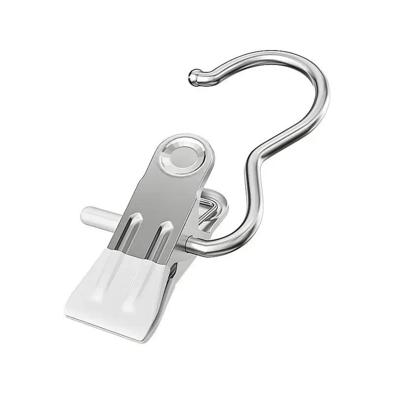 

10PCs double adhesive multifunctional stainless steel pants clip with hooks for home storage and clothes drying