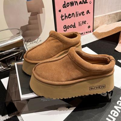 Platform Suede Mules Slippers Women Flats Cotton Shoes Brand Winter Warm Flip Flops 2025 Trend Casual Fad Cozy Zapatos Mujer