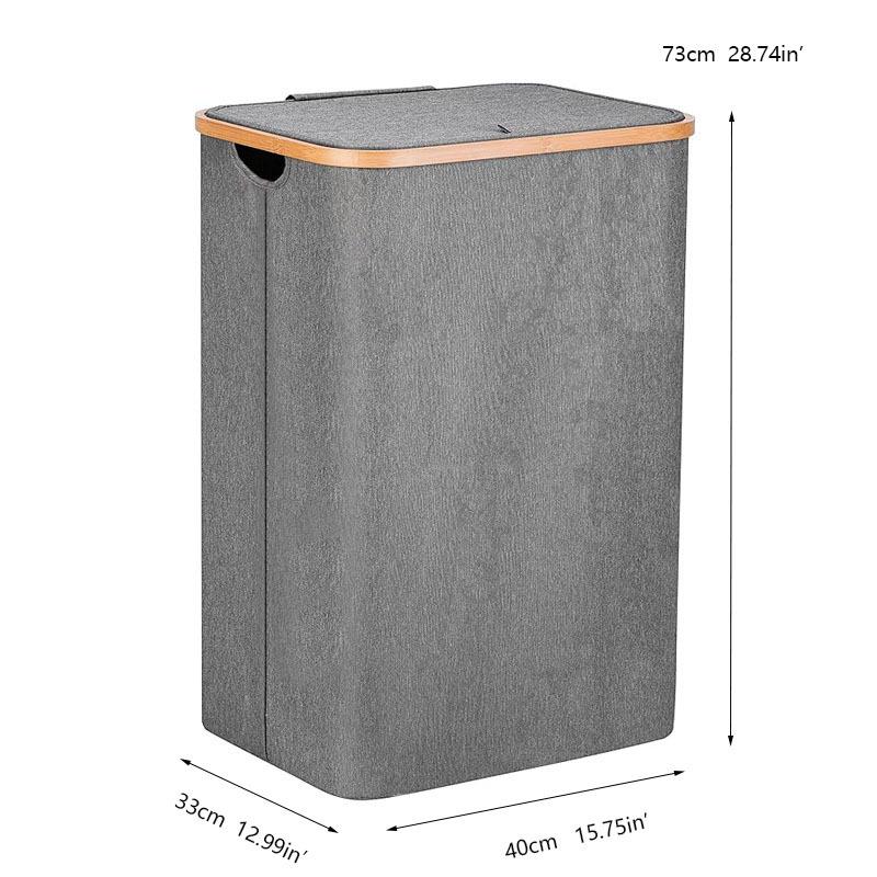 Bamboo Frame Oxford Cloth Folding Laundry Basket with Inner Bag.