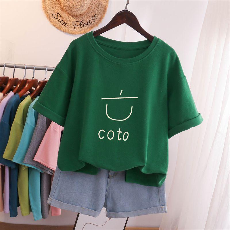 

Женская футболка размера L-5XL, летняя, новая, хлопковая, с коротким рукавом, свободная, повседневная, универсальная, с круглым вырезом, женская, пуловер L темно-зеленого