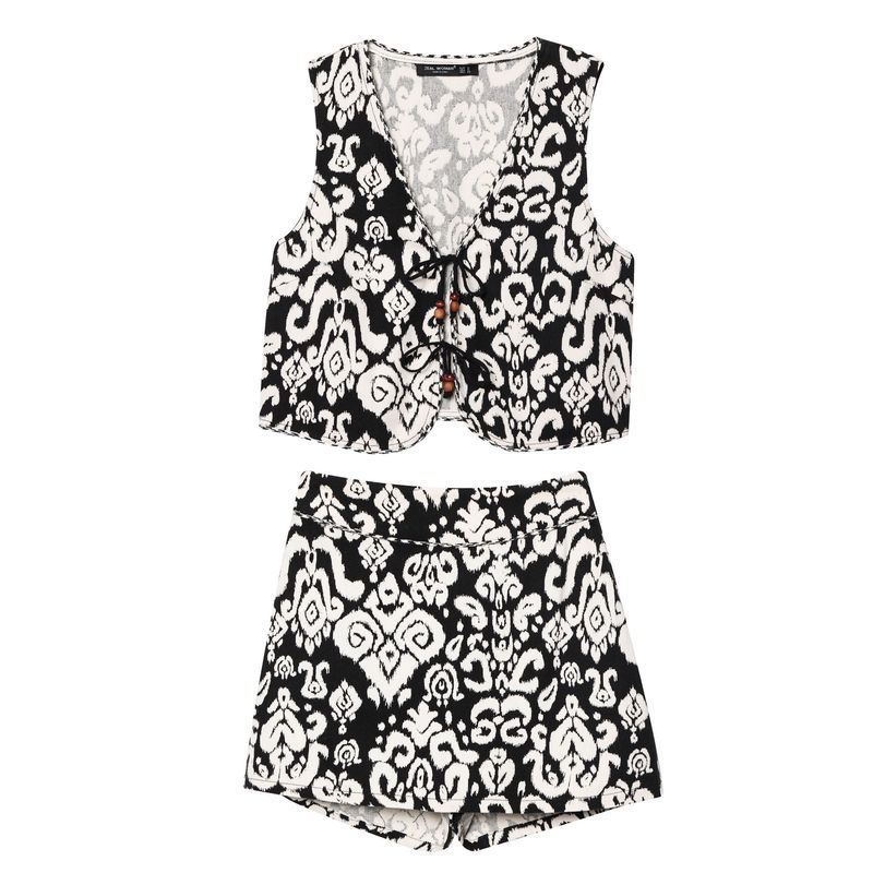 Kaslead New Arrival Women's Clothing Fashion Style Printed V-neck Sleeveless Vest Shorts 2997569 2854569