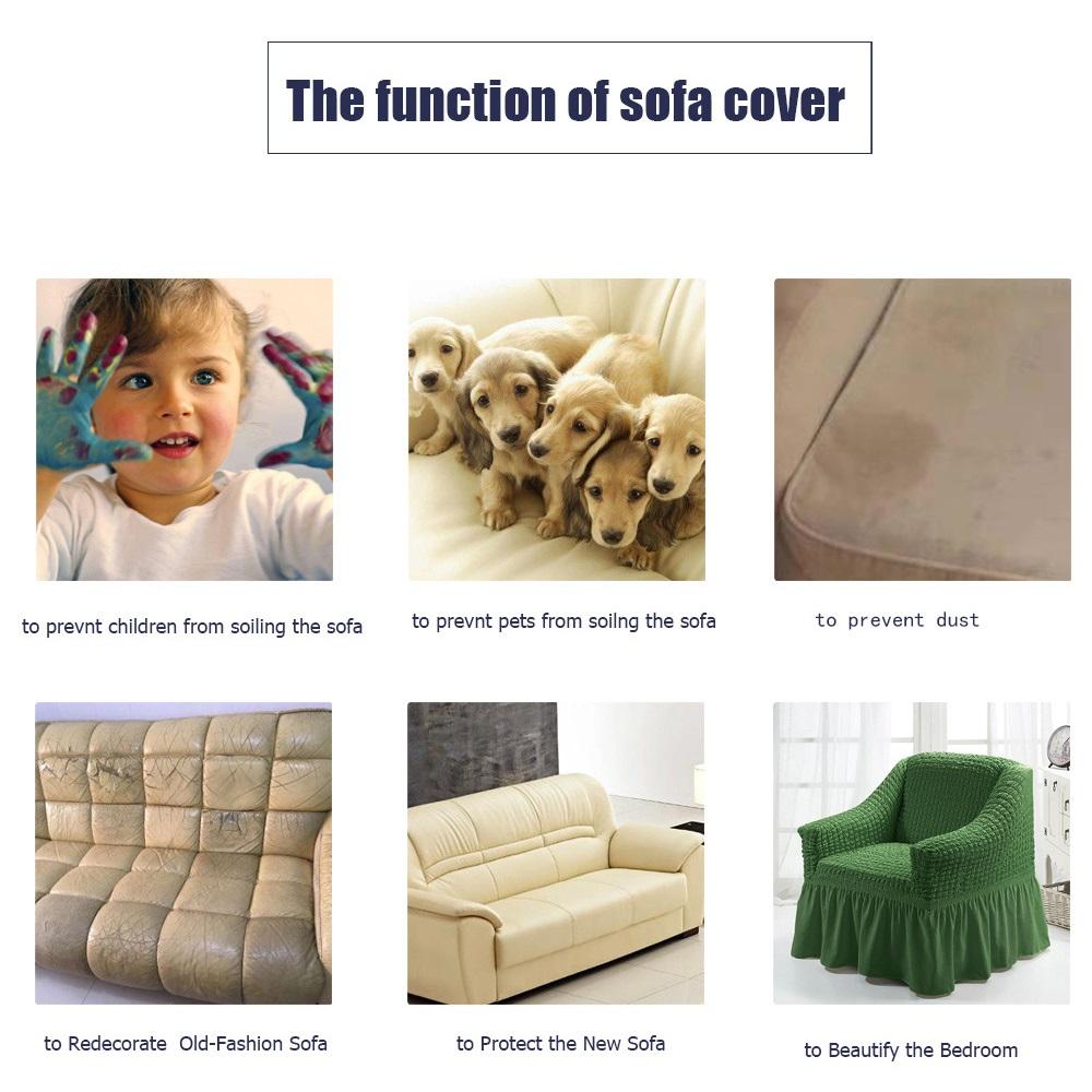 Stretch Sofa Cover Seersucker Bubble Grid Fabric High Elasticity Washable Skirt Design Durable Furniture Protector Slipcover