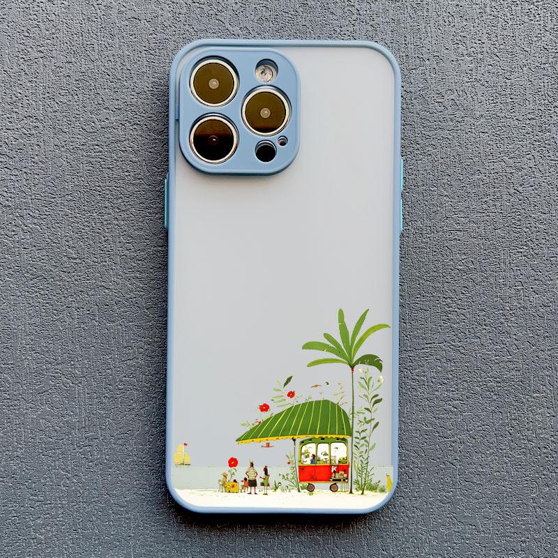 Cute Vacation On Beach Cartoon Phone Case for iPhone 16 15 14 Pro Max Plus 11 12 13 Pro Max Mini XR XS X SE2 Shockproof Covers