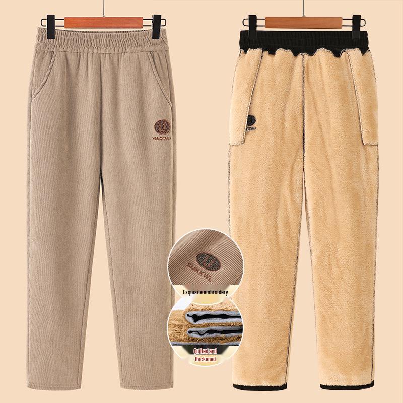 Thick Fleece-Lined Lambswool Pants for Seniors – Warm Cotton, Plus Size, Ideal for Moms and Grandmothers.