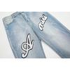 M09 Amiri Men's and Women's American Style Trendy Jeans with Fabric Patches, Holes, Embroidery, Casual and Fashionable High Street Pants