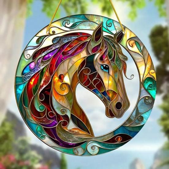 Acrylic Horse Suncatcher Stained Glass Effect Window Hanging Ornament Equestrian Gifts for Mom Grandma Women Horse Lovers