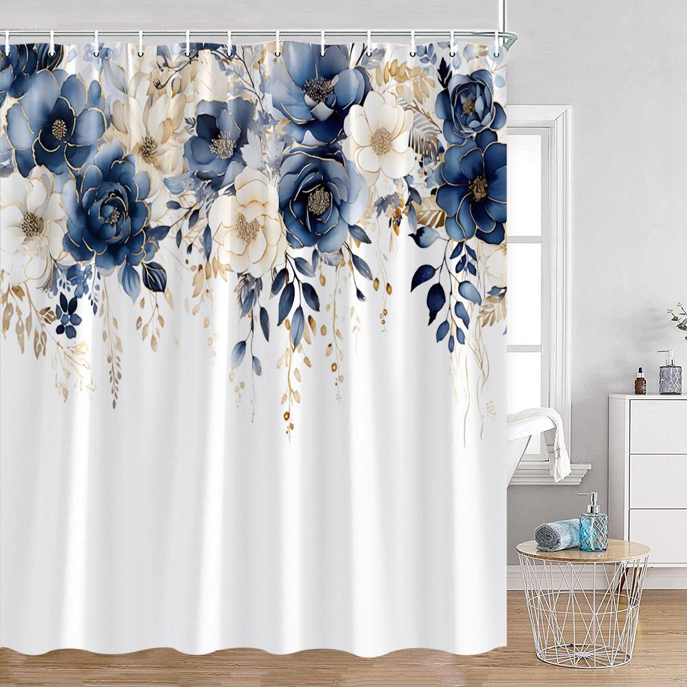Watercolor Flowers Shower Curtains Colorful Flower Green Plants Botanical Bathroom Decorations Modern Aesthetic Bath Curtains