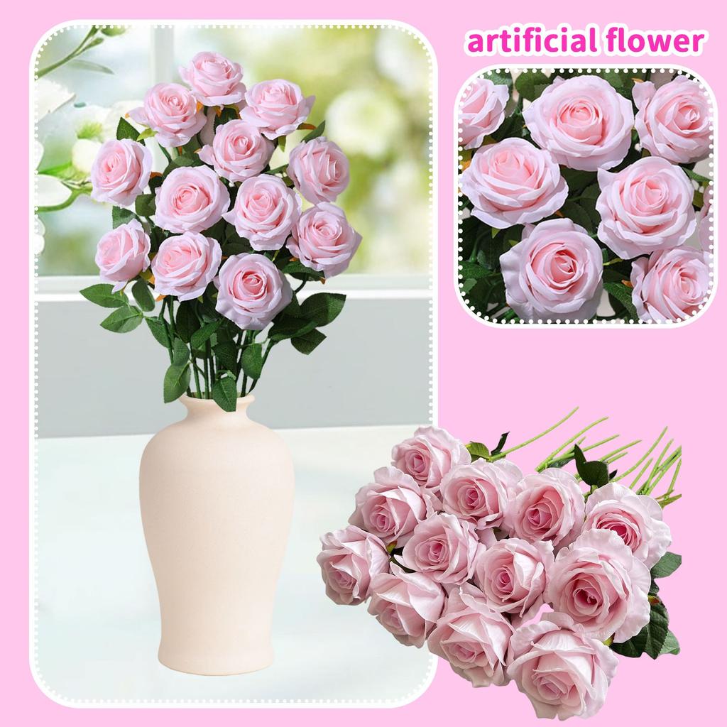 12 Pieces Of Artificial Roses, Roses, True Silk Artificial Roses And Dried Rose Bouquets For Home Decoration, Wedding Party, Garden Flower D