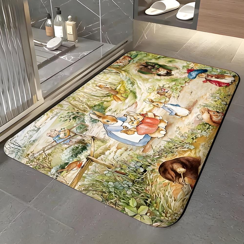 Cartoon Character - P-Peter R-Rabbit Floor Mat Soft Flannel Entrance Door Mat Non Slip Absorbent Bathroom Bedroom Floor Rug
