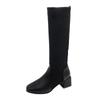 Damen Sockenstiefel Elastisch Dünn Lange Stiefel Retro Damen 2026 Herbst Winter Dicker Absatz Bequem Gestrickt Kniehohe Stiefel Damenschuhe