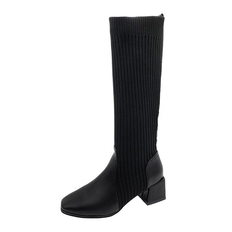

Women Socks Boots Elastic Thin Long Boots Retro Women 2026 Autumn Winter Thick Heel Comfortable Knitting Knee Boots Women Shoes 35 чёрный
