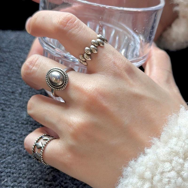 Vintage Silver Geometric Oval Ring - High-End Stackable Retro Fashion