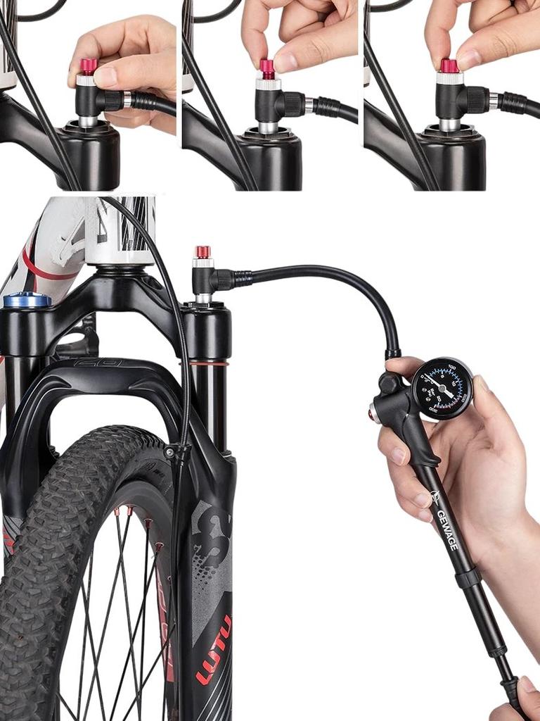 Portable Bicycle Shock Absorber Pump with Hose and Pressure Gauge Gewage GE-002