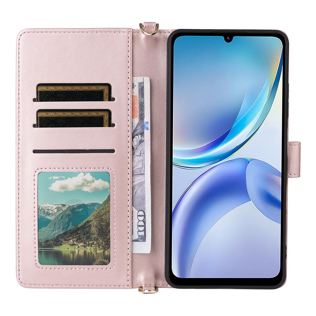 For ZTE Blade A36/nubia A36 Case with Shoulder/Wrist Strap Leather Phone Cover Stand Wallet