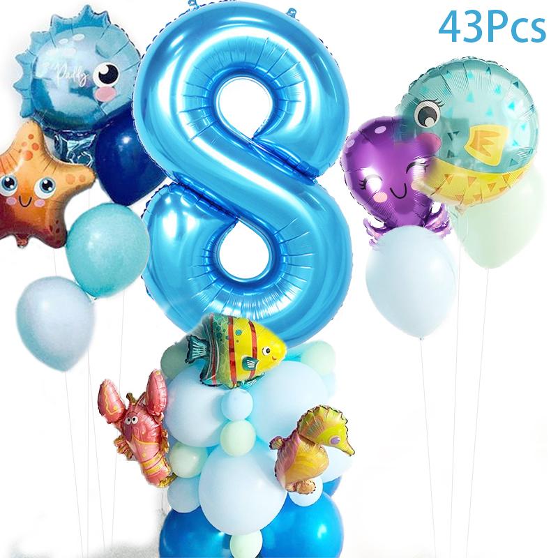 1-9 ani sub mare Balon cu animale de mare Decor de petrecere cu sirenă Baloane cu stele de mare Happy 1 2 3 ani Decor pentru ziua de naștere Lumea oceanului Baby Shower