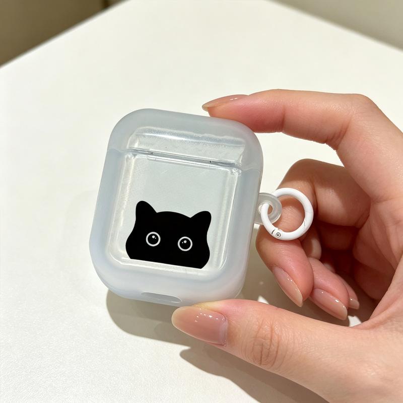 Transparent Shell Simple Black Cat for Apple AirPods 1 /1/1 Generation Protective Shell Cover Pro Bluetooth Headset Soft Shell