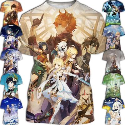 Hot Sale 'Genshin Impact' 3D Print T-Shirt Anime Style Casual Round Neck Short Sleeve Top for Boys