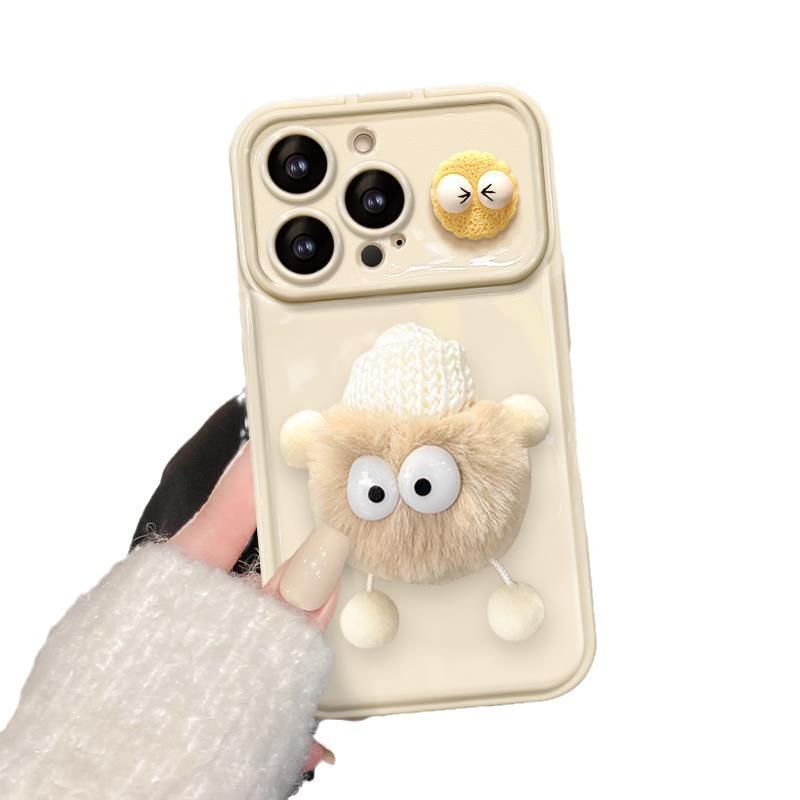 Applicable To Apple 15promax Mobile Phone Case IPhone 13/14 Plush Briquette Doll 11/12 Flip Mirror Xs