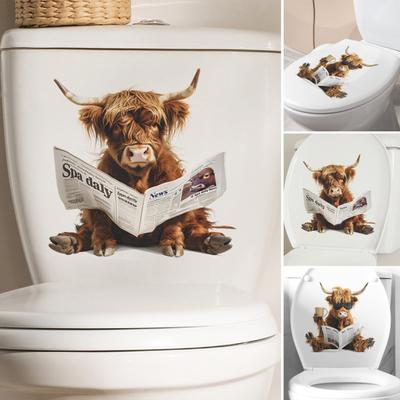 Toiletsticker Verwijderbaar Zelfklevend Waterdicht PVC Woonkamer Badkamer Muurkunst Koe Toiletdeksel Decoratie