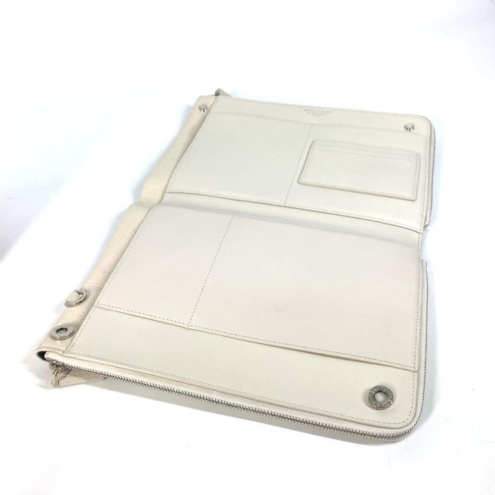 Bvlgari Fragment Logo Double Zipper Pouch Bag Clutch Bag Leather White/Black