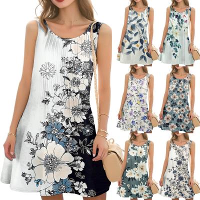 Women's Casual Fashion Floral Print Round Neck Sleeveless  Dress