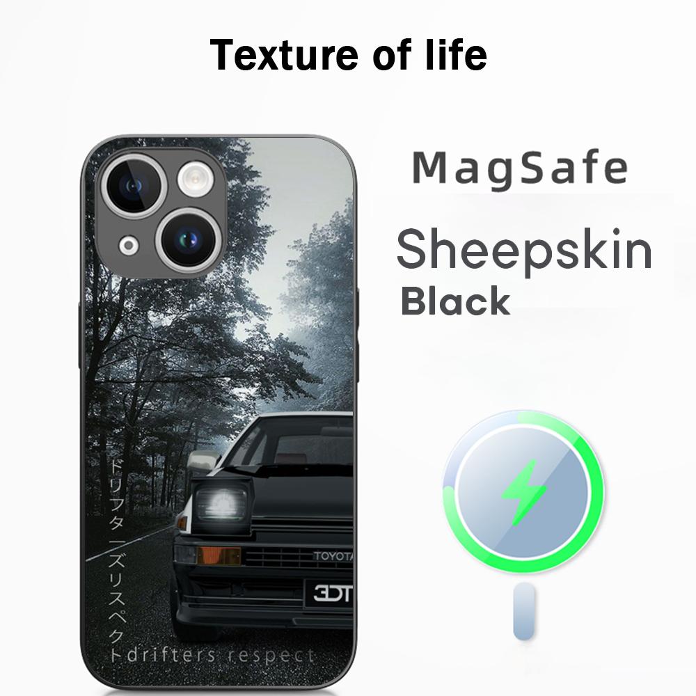 Initial D Super cool racing pattern Phone Case For iPhone 16 15 14 13 12 11 Plus Pro Max High-end Luxury Magsafe Sheepskin
