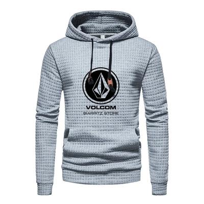 Men's Spring and Autumn Checkered Design Casual Sports Waffle Embossed Hooded Sweatshirt